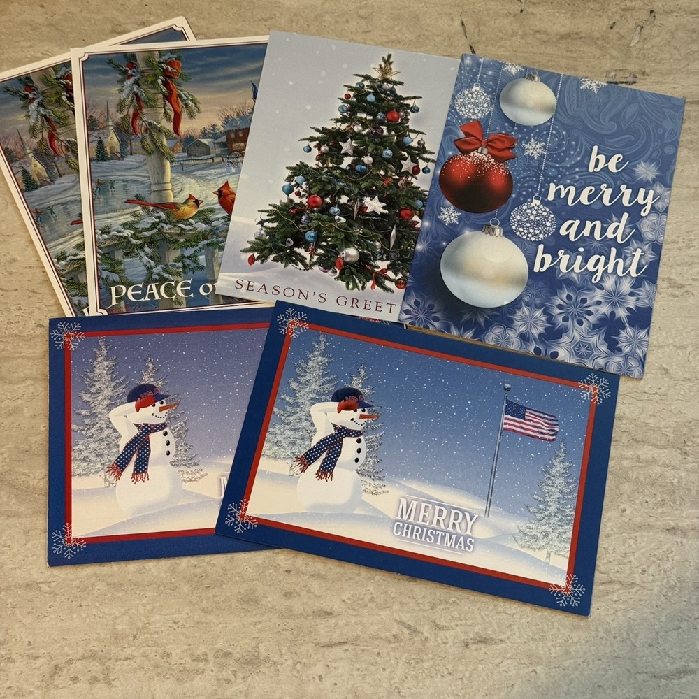 6 Patriotic Christmas Cards American Flag‎ 1990-2000s W Envelopes Unused